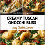 Creamy Tuscan Chicken Gnocchi in a skillet with spinach and sun-dried tomatoes for a healthy dinner idea